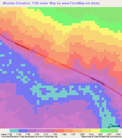 Miumba,Angola Elevation Map