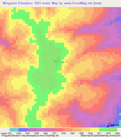 Mingueve,Angola Elevation Map