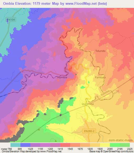 Ombia,Angola Elevation Map