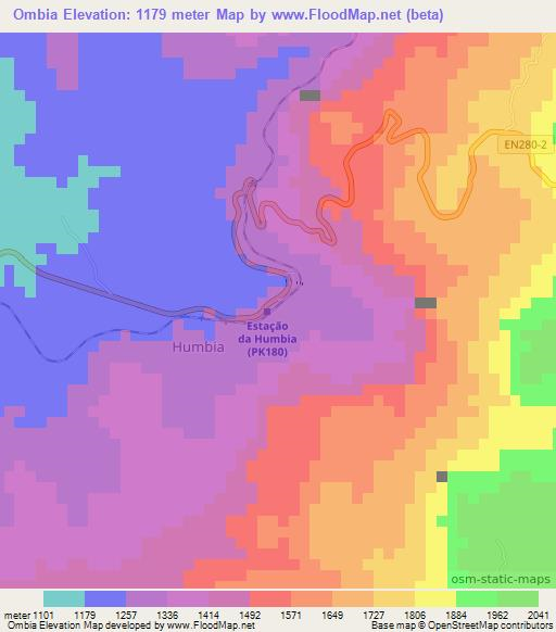 Ombia,Angola Elevation Map