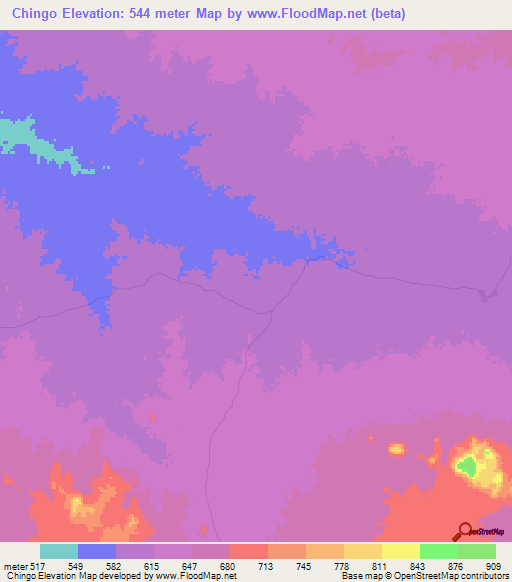 Chingo,Angola Elevation Map