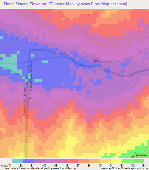 Three Sisters,Namibia Elevation Map
