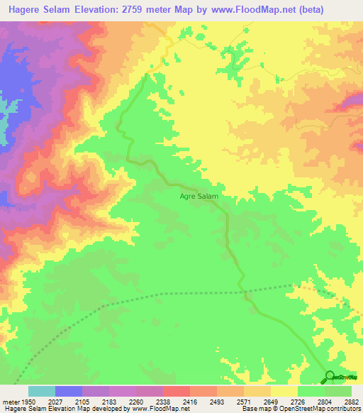 Hagere Selam,Ethiopia Elevation Map