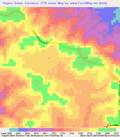 Hagere Selam,Ethiopia Elevation Map