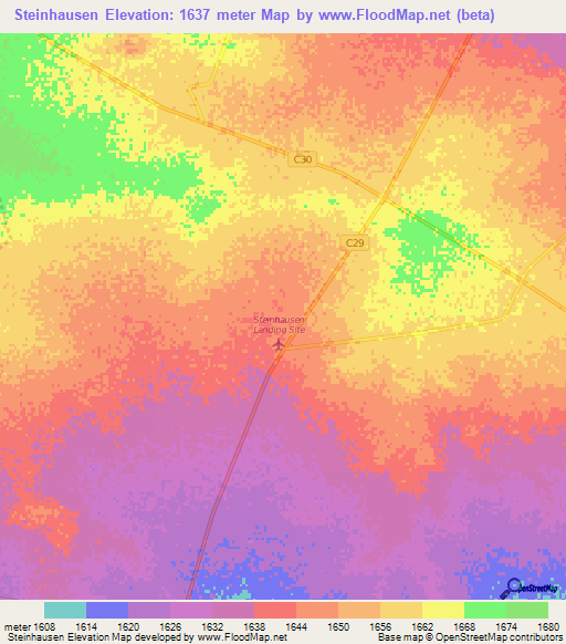 Steinhausen,Namibia Elevation Map