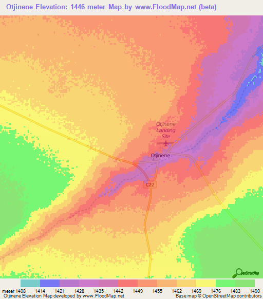 Otjinene,Namibia Elevation Map