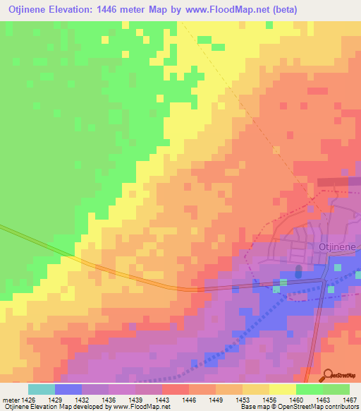 Otjinene,Namibia Elevation Map