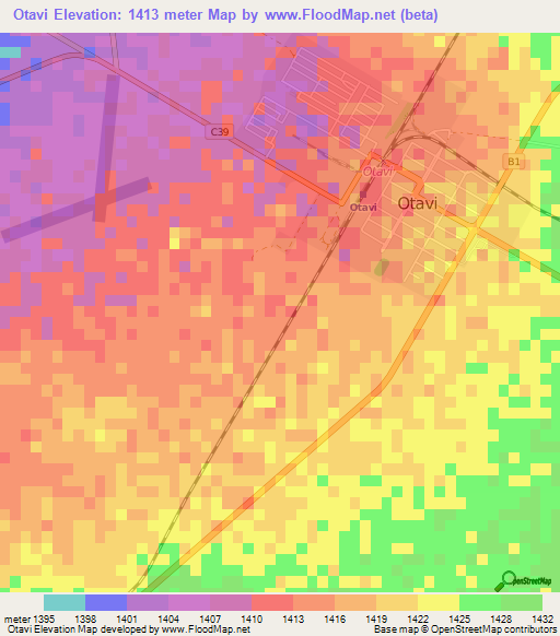 Otavi,Namibia Elevation Map