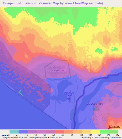 Oranjemund,Namibia Elevation Map