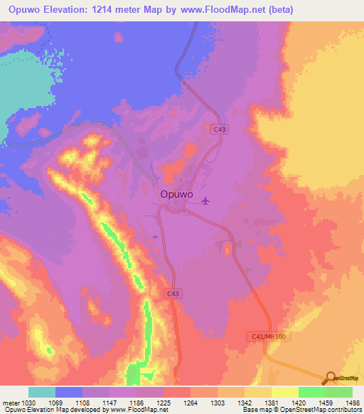 Opuwo,Namibia Elevation Map