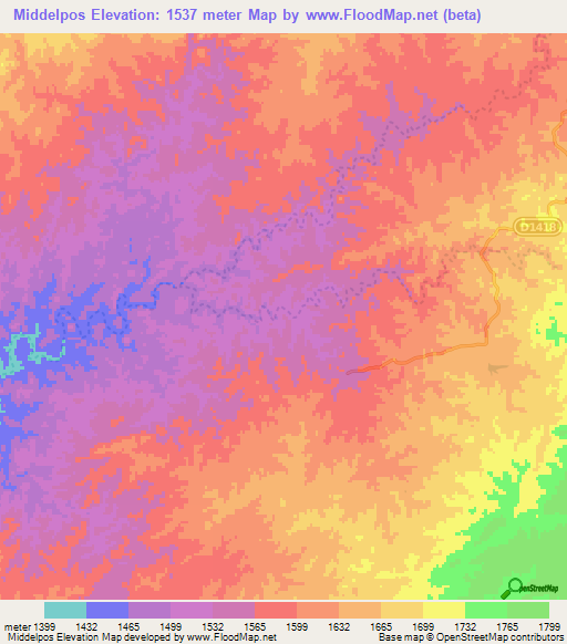 Elevation of Middelpos,Namibia Elevation Map, Topography, Contour