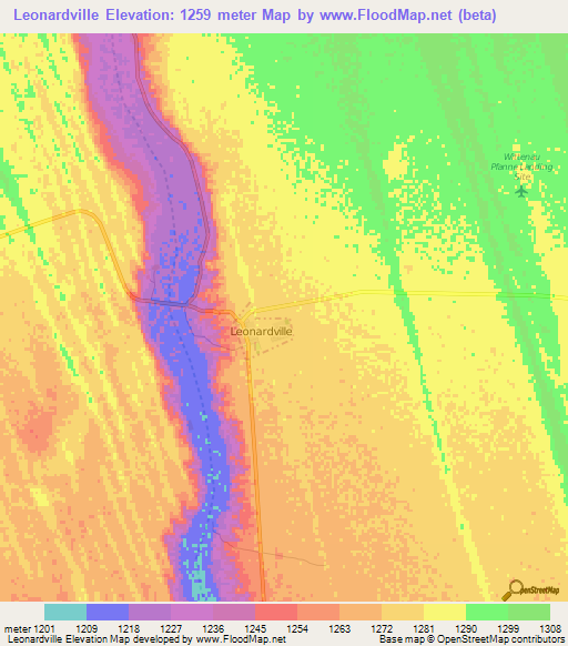 Leonardville,Namibia Elevation Map