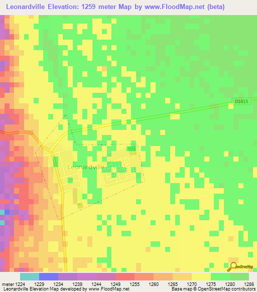 Leonardville,Namibia Elevation Map