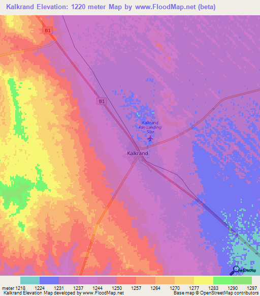 Kalkrand,Namibia Elevation Map