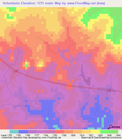 Hohenheim,Namibia Elevation Map