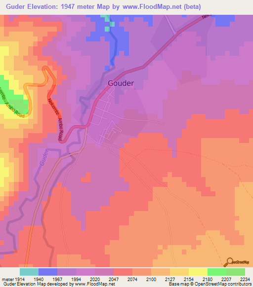 Guder,Ethiopia Elevation Map