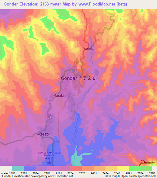 Gonder,Ethiopia Elevation Map