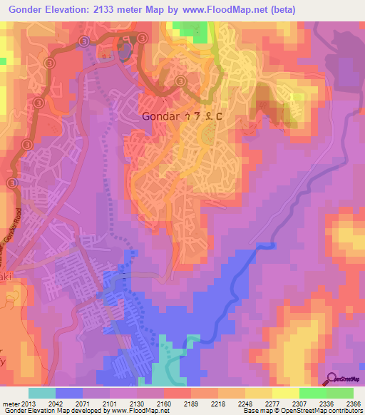 Gonder,Ethiopia Elevation Map