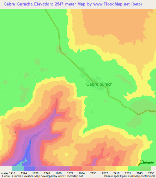 Gebre Guracha,Ethiopia Elevation Map