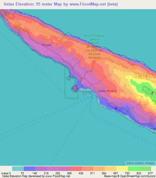 Velas,Portugal Elevation Map