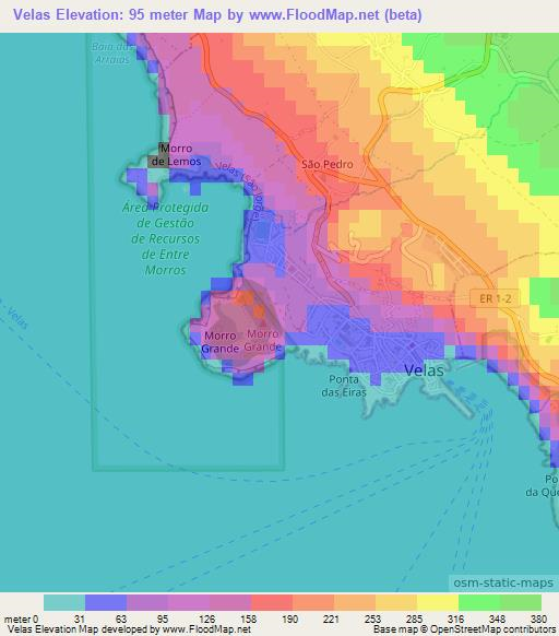 Velas,Portugal Elevation Map