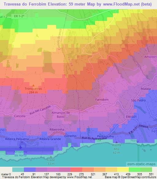 Travessa do Ferrobim,Portugal Elevation Map