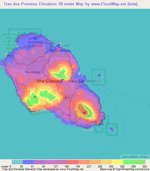 Tras dos Pomares,Portugal Elevation Map