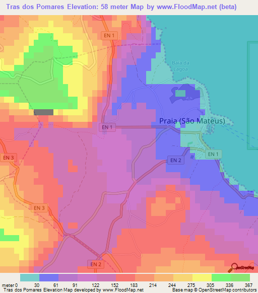 Tras dos Pomares,Portugal Elevation Map