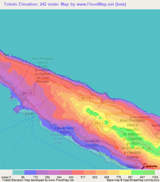 Toledo,Portugal Elevation Map