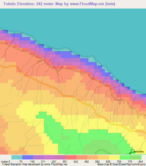 Toledo,Portugal Elevation Map