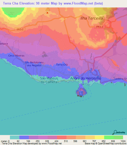 Terra Cha,Portugal Elevation Map