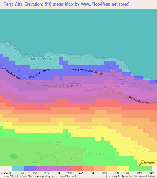 Terra Alta,Portugal Elevation Map