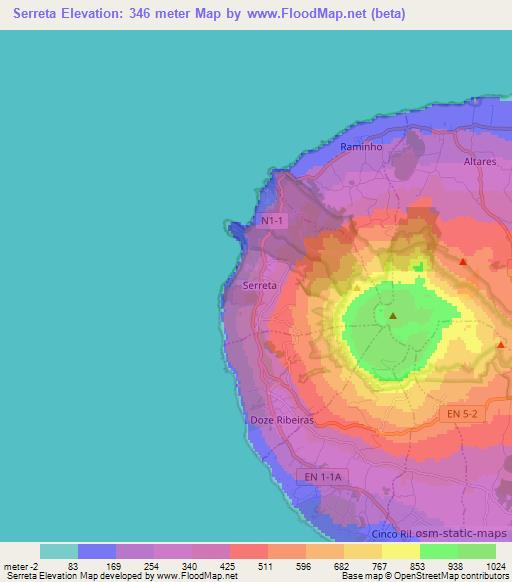 Serreta,Portugal Elevation Map