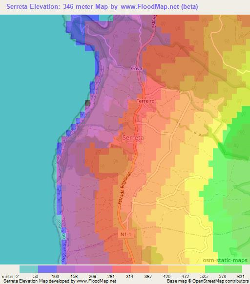 Serreta,Portugal Elevation Map