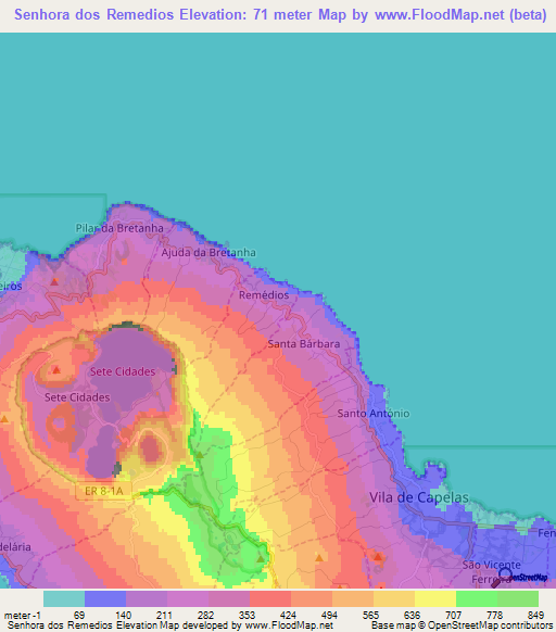 Senhora dos Remedios,Portugal Elevation Map