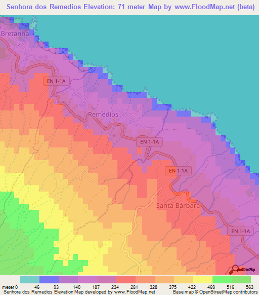 Senhora dos Remedios,Portugal Elevation Map