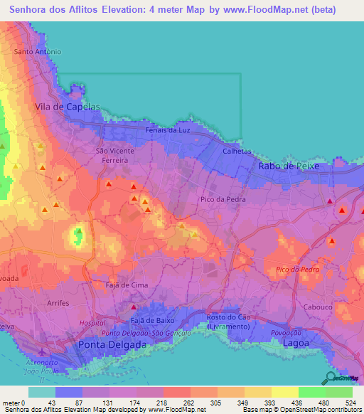 Senhora dos Aflitos,Portugal Elevation Map