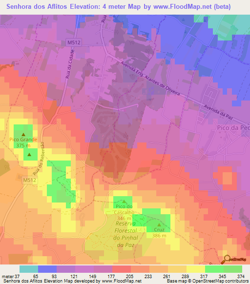 Senhora dos Aflitos,Portugal Elevation Map