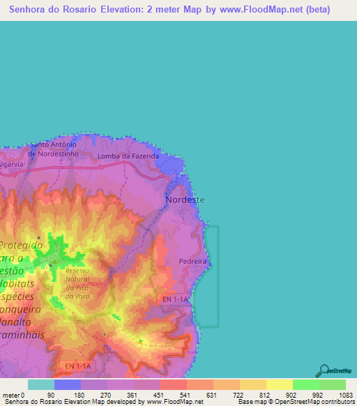 Senhora do Rosario,Portugal Elevation Map