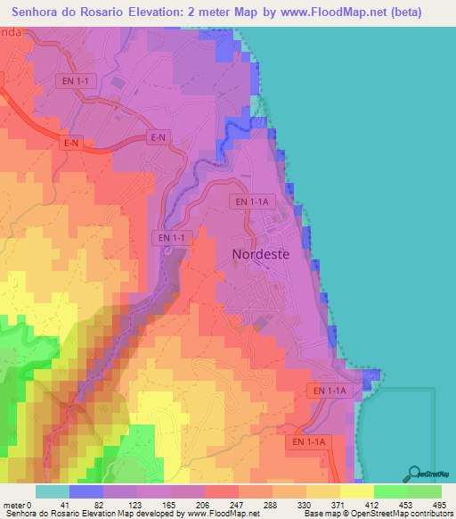 Senhora do Rosario,Portugal Elevation Map