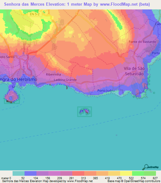 Senhora das Merces,Portugal Elevation Map