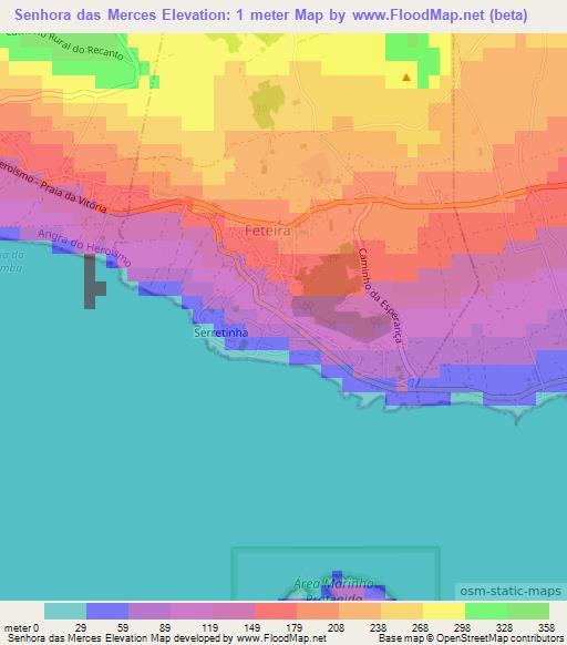 Senhora das Merces,Portugal Elevation Map