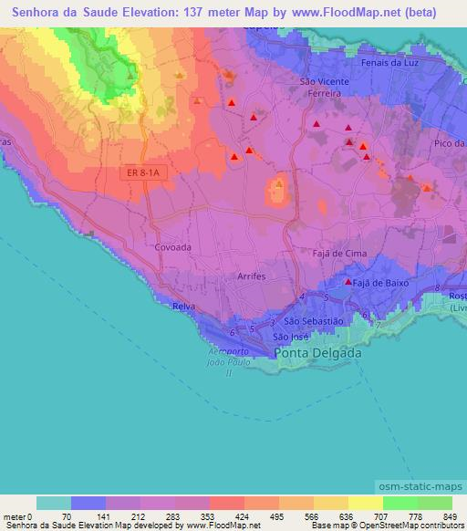 Senhora da Saude,Portugal Elevation Map