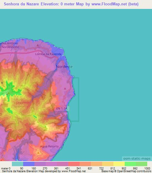 Senhora da Nazare,Portugal Elevation Map