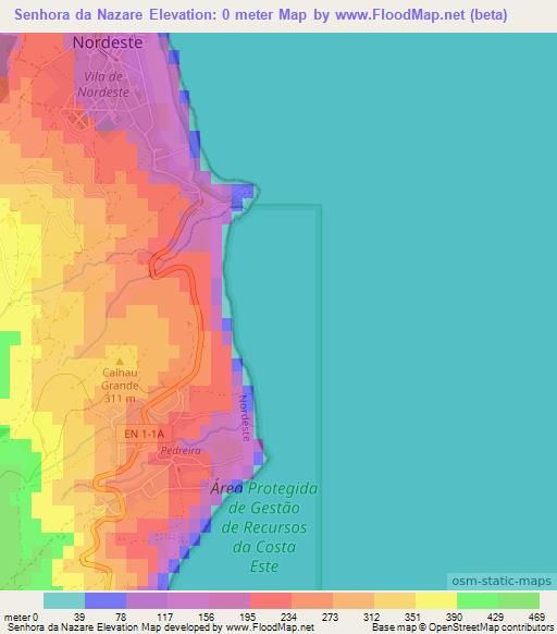 Senhora da Nazare,Portugal Elevation Map