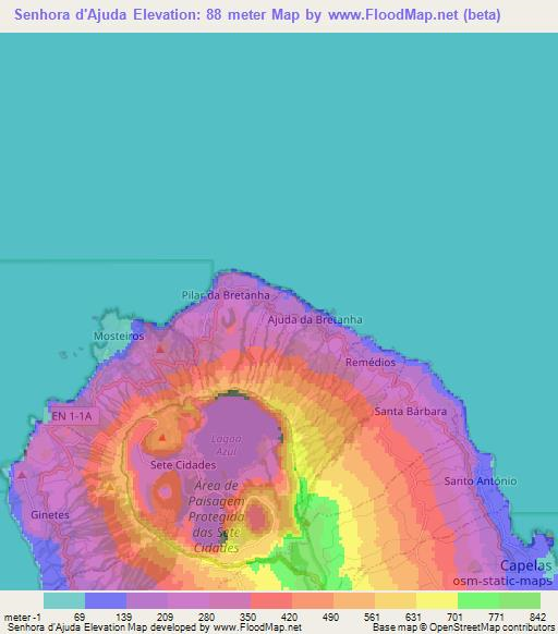 Senhora d'Ajuda,Portugal Elevation Map