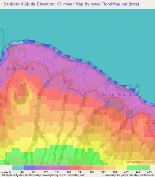 Senhora d'Ajuda,Portugal Elevation Map