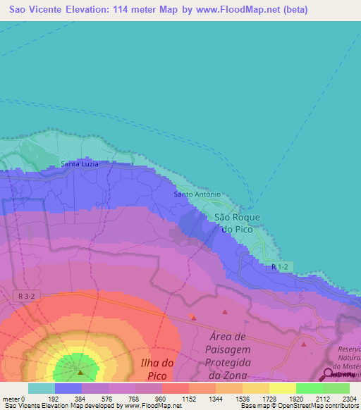 Sao Vicente,Portugal Elevation Map