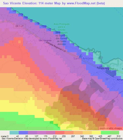 Sao Vicente,Portugal Elevation Map