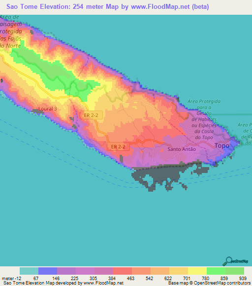 Sao Tome,Portugal Elevation Map